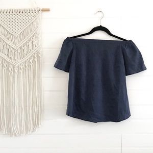 Satiny Navy Blue Off the Shoulder Top